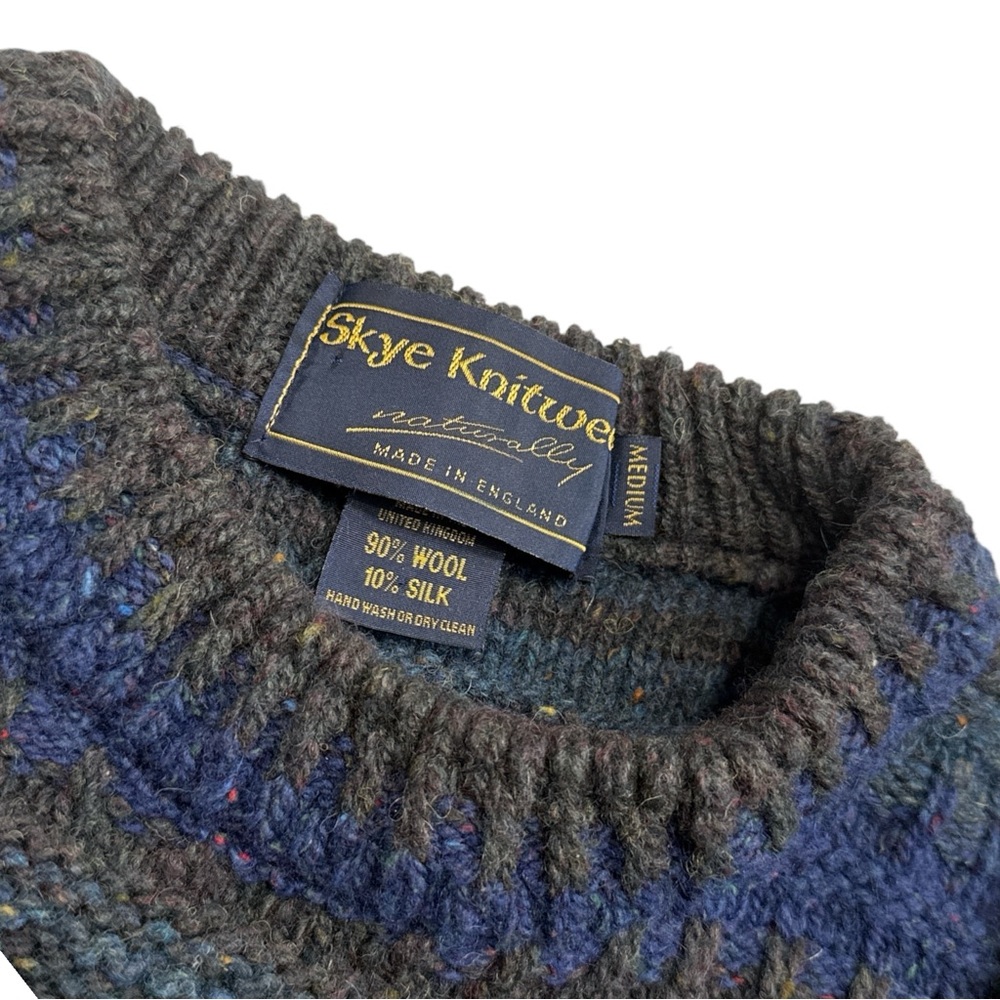 Skye Knitwear Striped Crewneck Sweater -‎ Blue and Black Wool/Silk Men’s Medium - Picture 5 of 7